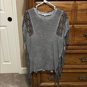 Gray Fringe Top with Lace Accents w/ sides completely cut out